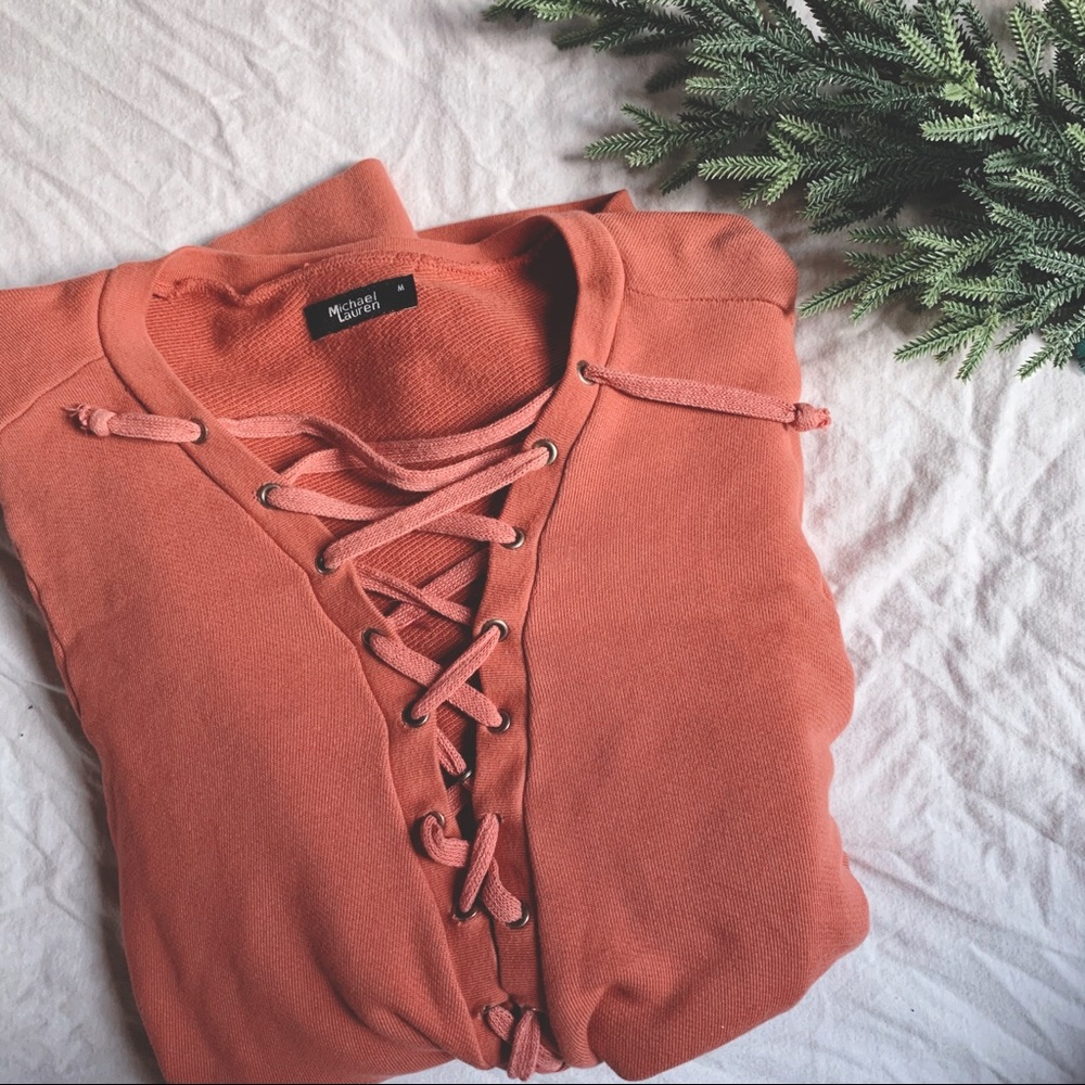 Michael Lauren Lace Up Sweatshirt Oversized Mauve